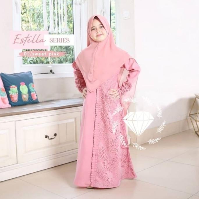 Muslim Anak Perempuan Syari Gamis Anak Usia 6-8 Thn Baju Lebaran Murah