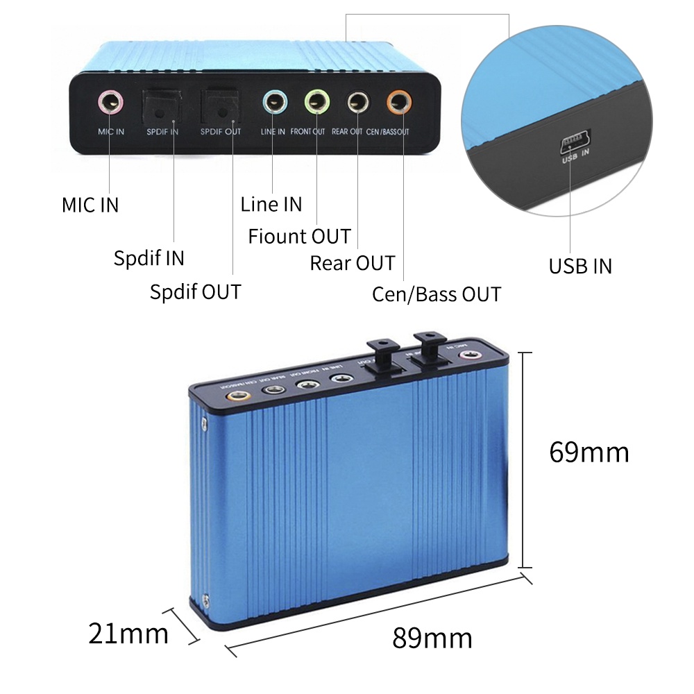 Actual【COD】sell Kebidumei Sound Card External 5.1 Suround USB untuk Laptop/PC - CM6206 - Biru