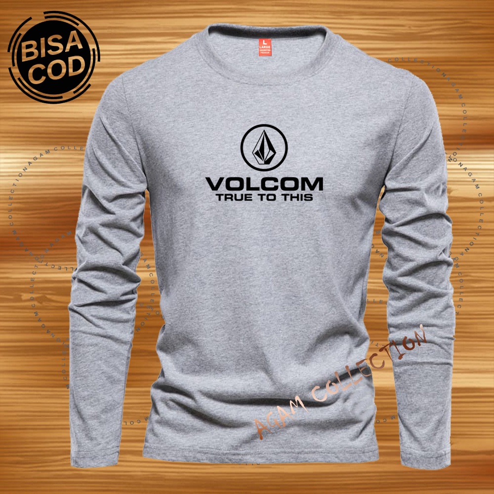 Agam Collection Baju Kaos Distro Volc true Text Hitam Lengan Panjang Premium Quality Kaos Pria Keren Kaos Cewek/Cowok