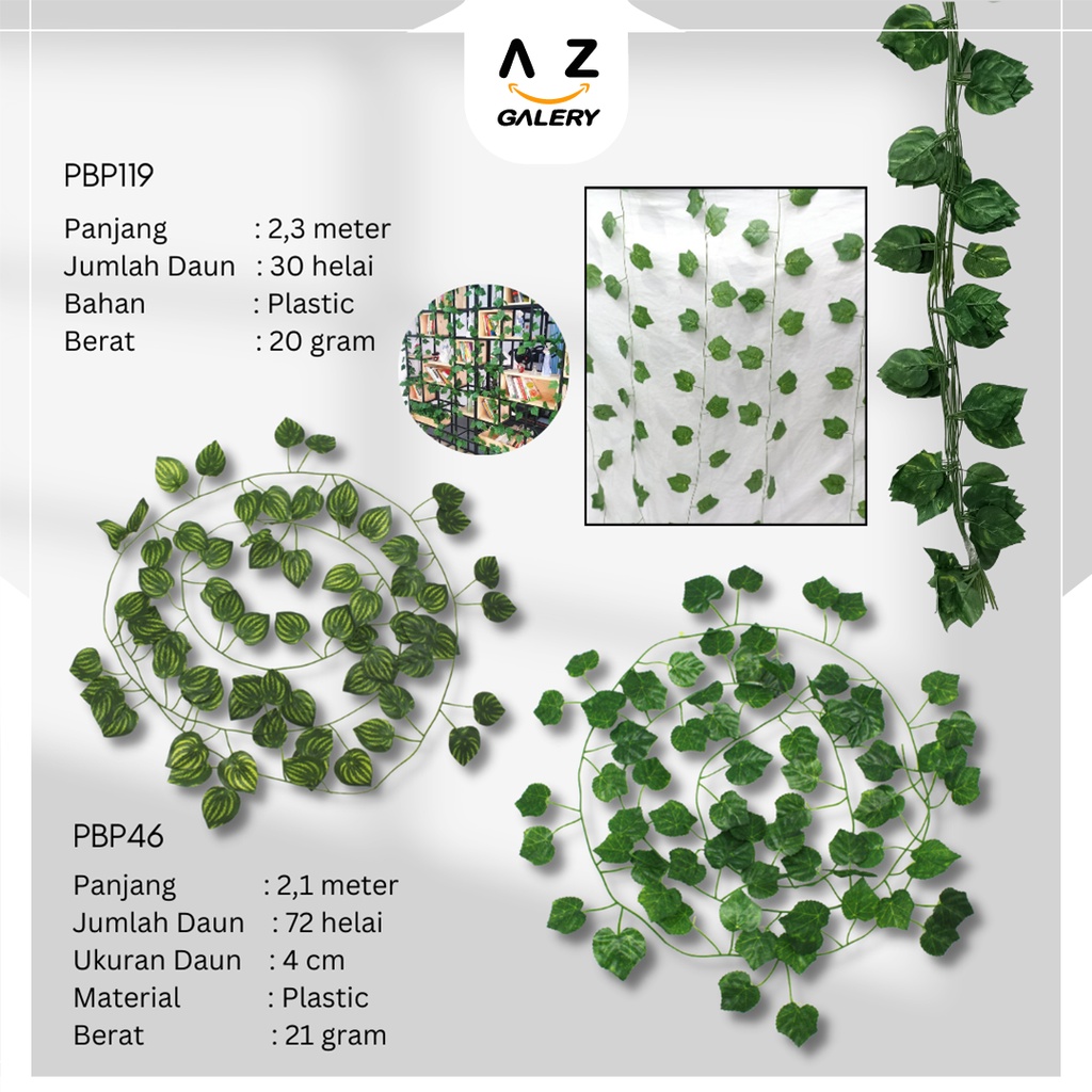 Daun Rambat Plastik Artificial Tanaman Hias Urai Gantung Dekorasi Hiasan Lamaran Azgalery PBP46 PBP119