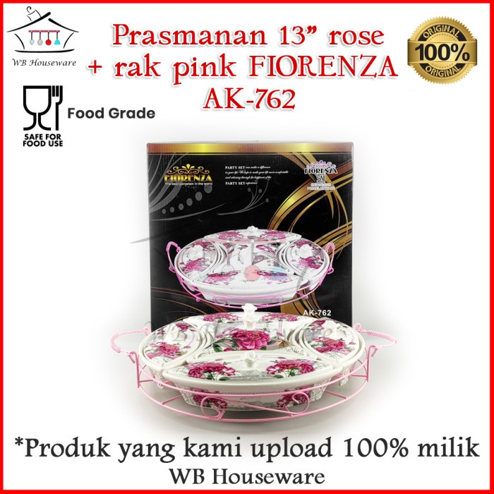 Terlaris Prasmanan Bulat Motif Rose Pink Party 13 Inch Fiorenza Set Ak-762
