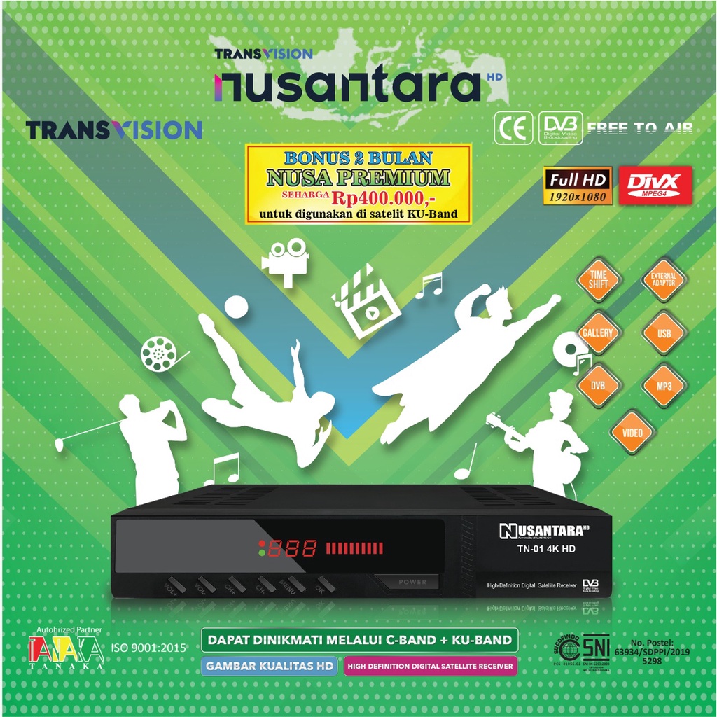 RECEIVER PARABOLA TV DIGITAL TANAKA NUSANTARA TN-01 4K HD KU BAND, C BAND GREENBERRY