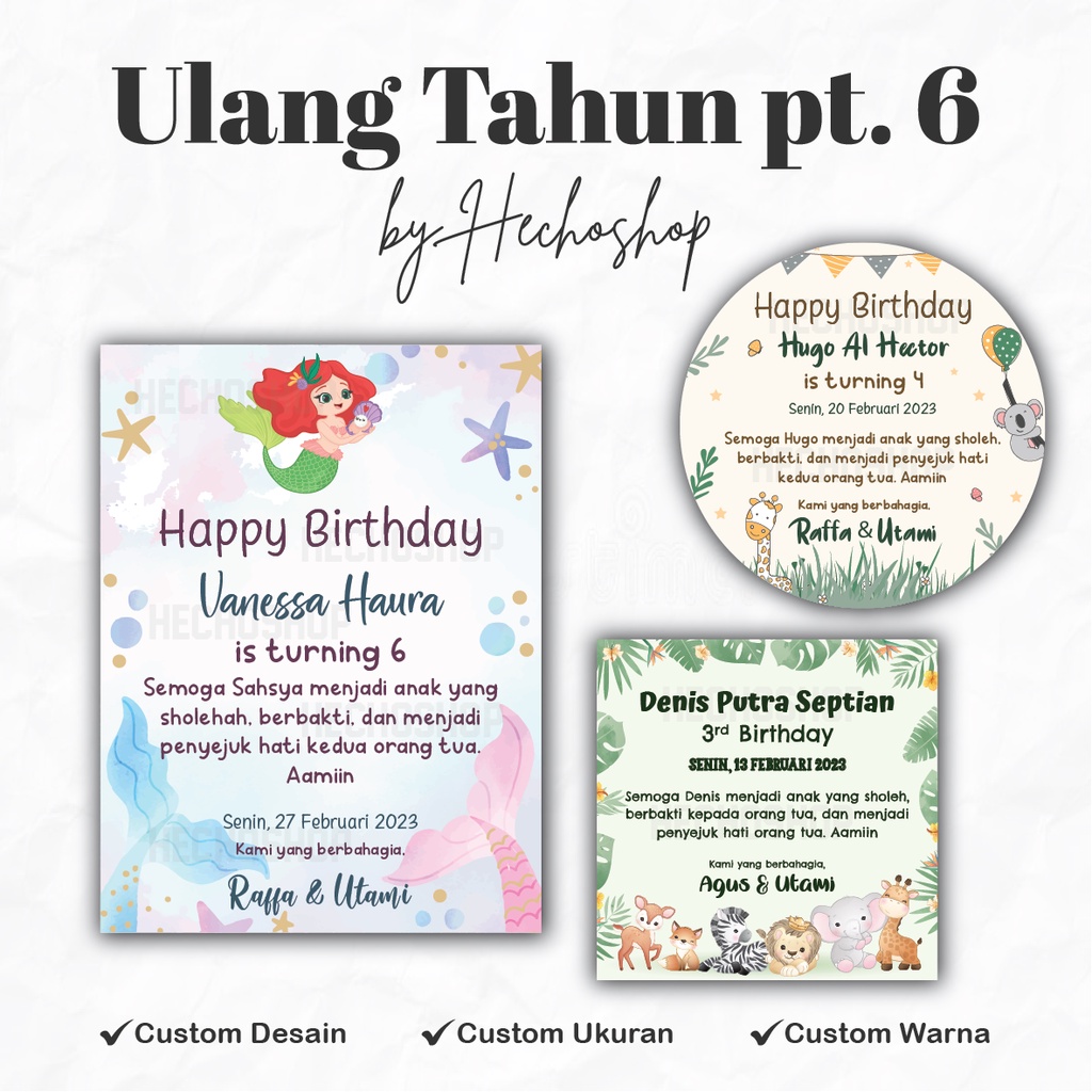 

Stiker dan Kartu Ulang Tahun Anak / Undangan Ulang Tahun (PART 6)