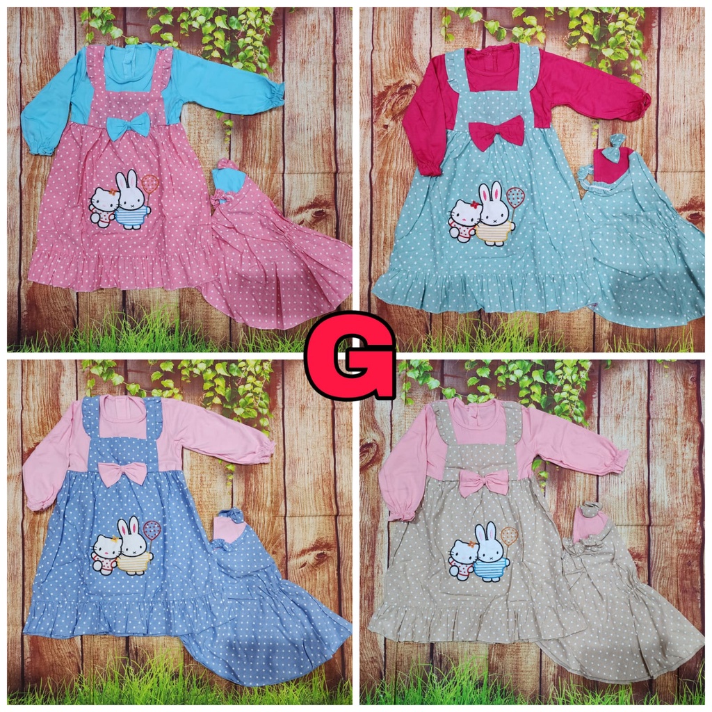 Two Mix Dress Muslim Anak 1 - 2 Tahun Gratis Kerudung Gamis Anak Perempuan 2024 dj906-G