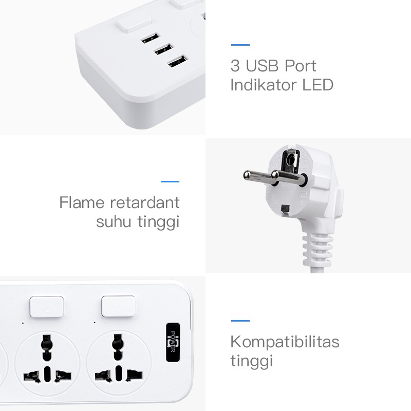 Stop Kontak Smart Power Strip Socket Colokan Listrik Socket USB Hitam/Putih