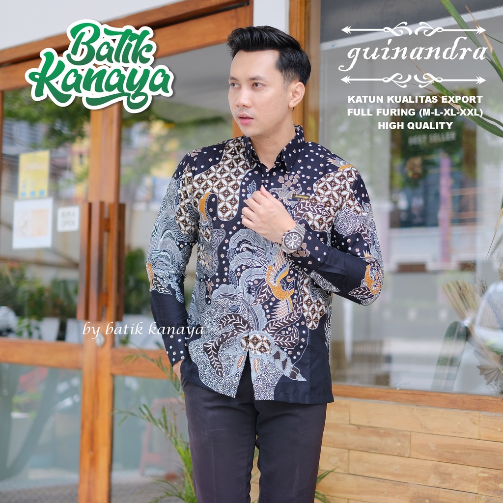 Kanaya - Kemeja Batik Pria Lengan Panjang Full Furing Bahan Katun Kualitas Ekspor GUINANDRA