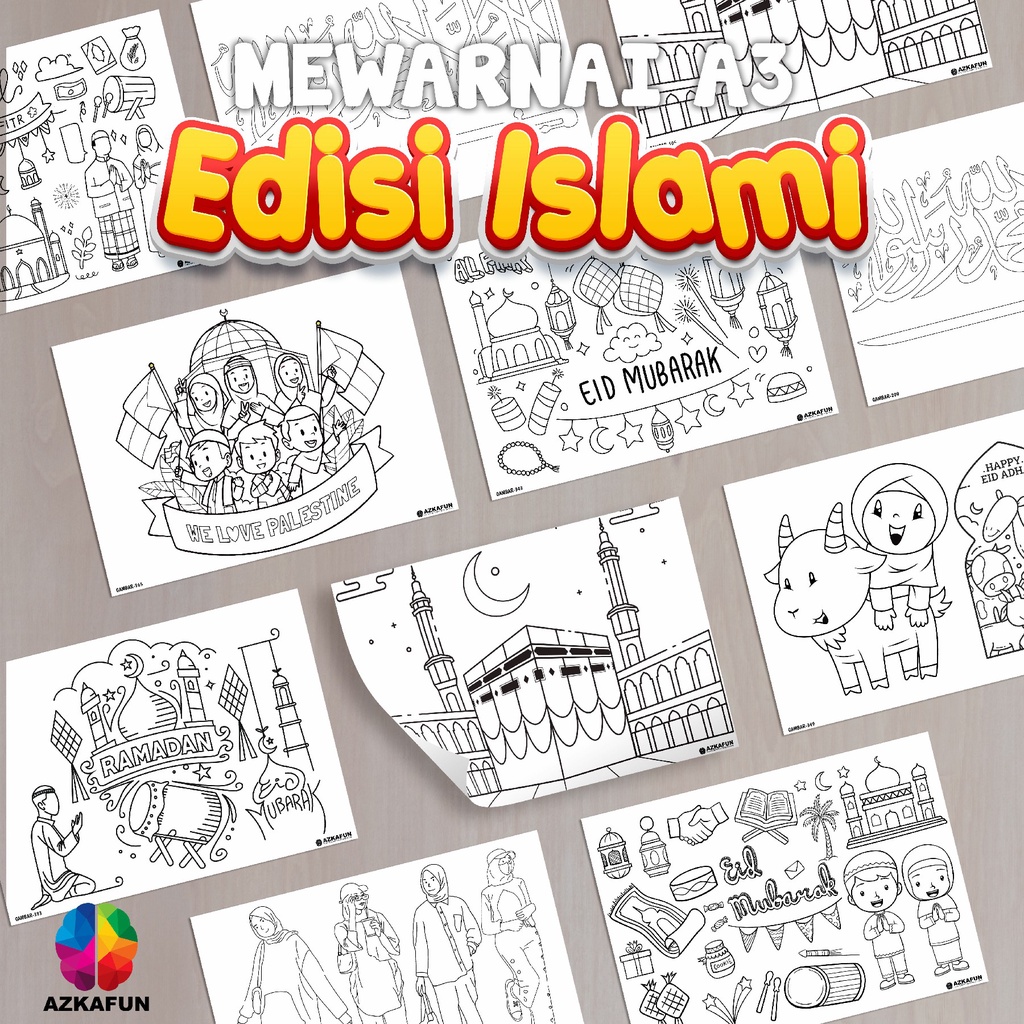 Kertas Mewarnai A3 ISLAMI - Mewarnai anak islami - best seller