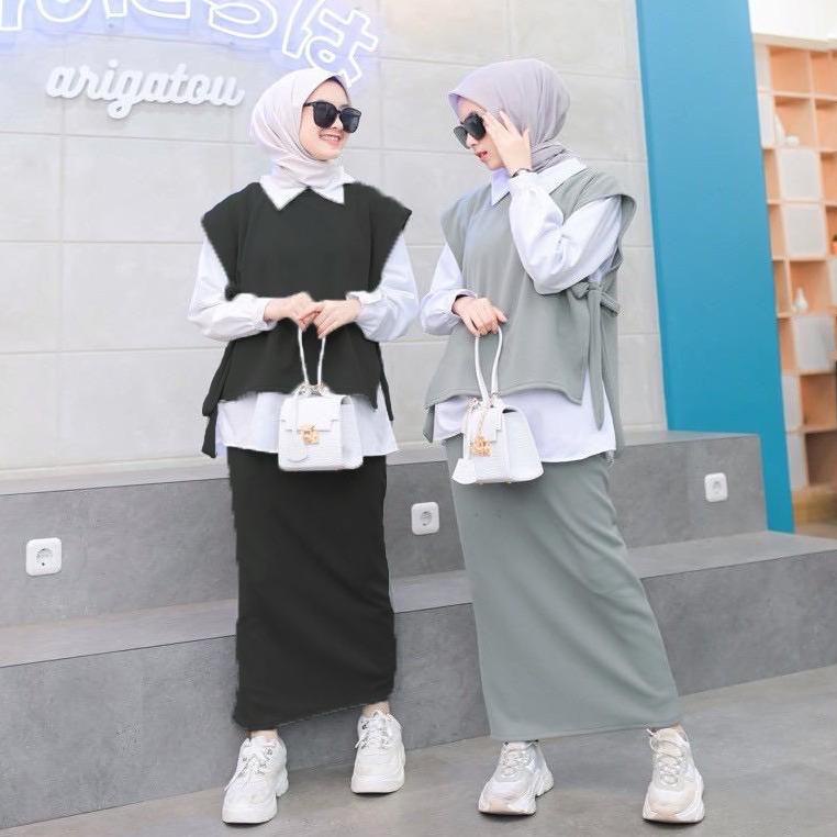 CHEKOUT Syasweater- One set ROMPI + Rok Span /Celana Rok / Maxi Skirt Original /Rok Rajut Wanita