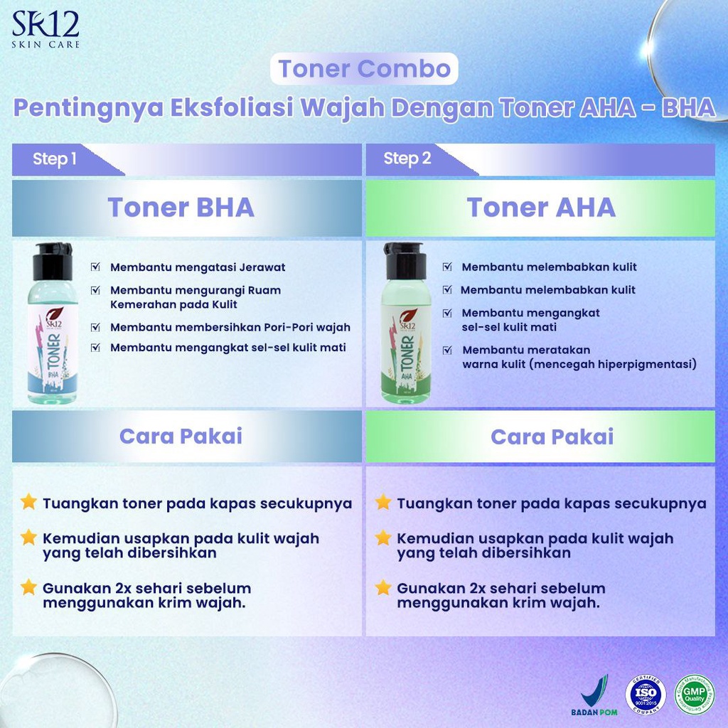 TONER BHA SR12 / EKSFOLIASI EKSFOLIATER KULIT BERUNTUS DAN JERAWAT / MEMBANTU ANGKAT SEL KULIT MATI