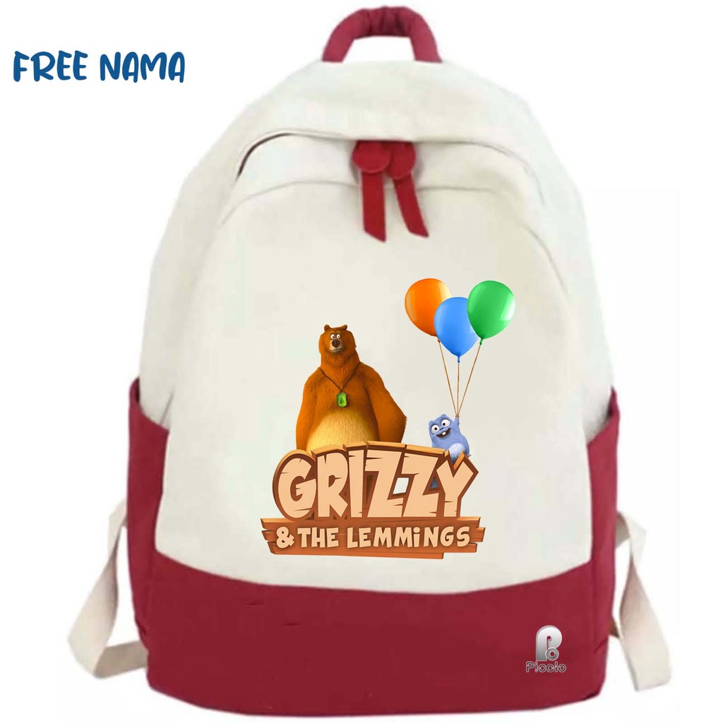 TAS RANSEL BACKPACK ANAK SEKOLAH MOTIF KARTUN GRIZZY AND THE LEMMINGS UNISEX (FREE NAMA)