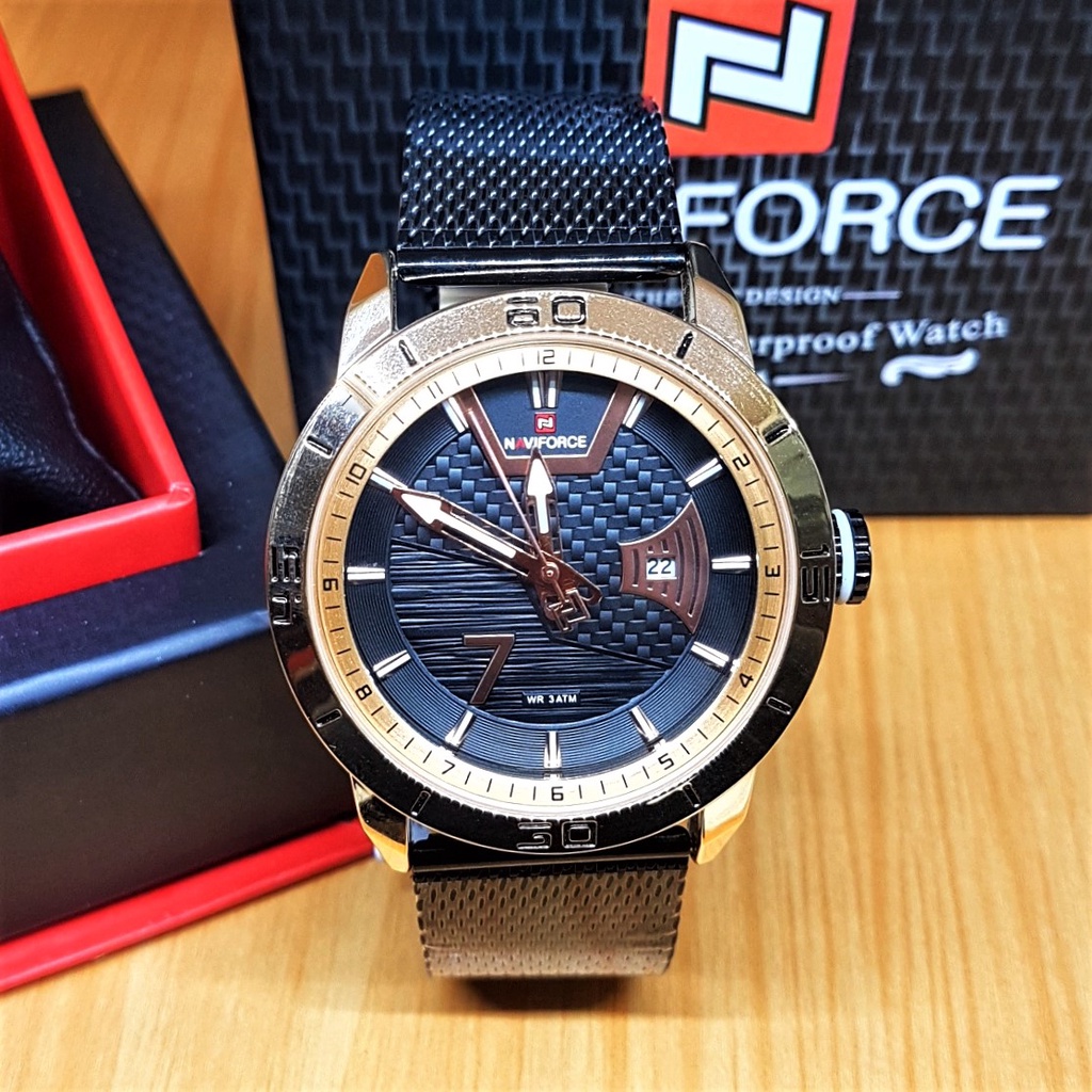 Jam tangan original pria naviforce N9155 tanggal aktif - tali rantai waterproof authentic design