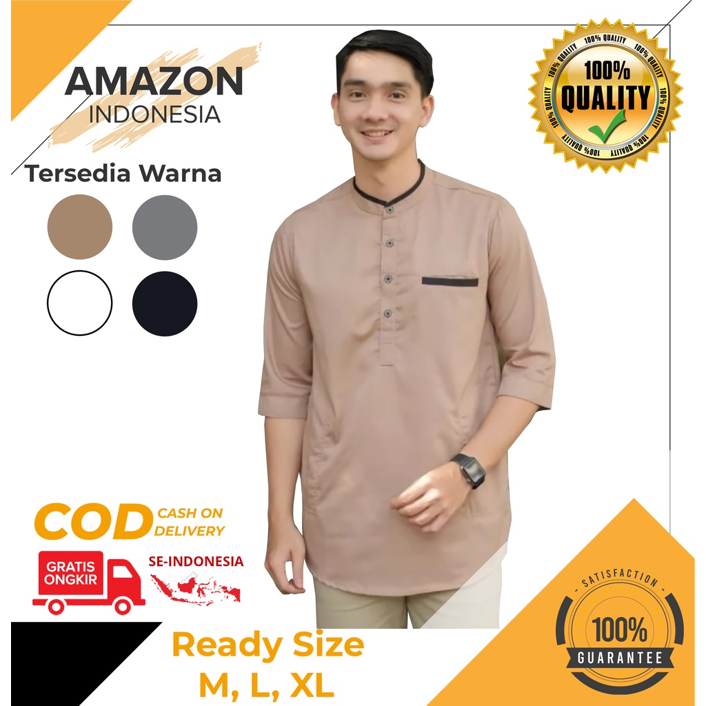 BAJU KEMEJA KOKO PRIA LENGAN PANJANG PENDEK 3/4 WARNA CREAM KRIM KHAKIS KREM COKLAT MUDA BAHAN KATUN TOYOBO PREMIUM