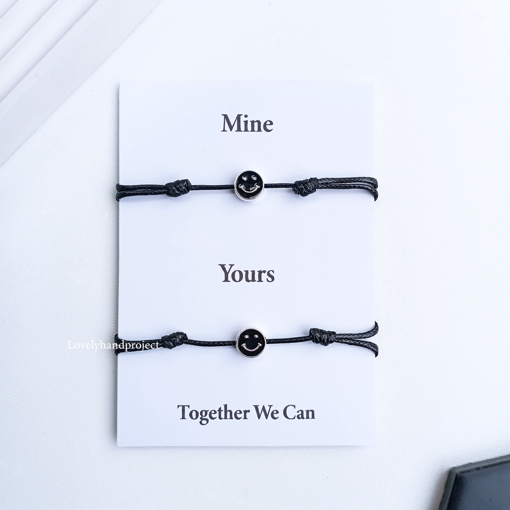 Gelang Couple Emoji Smile Simple Tali Anti Emoticon Senyum Air Beaded Kpop Style Bracelets Pilihan Warna Mine and Yours kertas Adjustable Fashion Jewelry Friendship Gifts