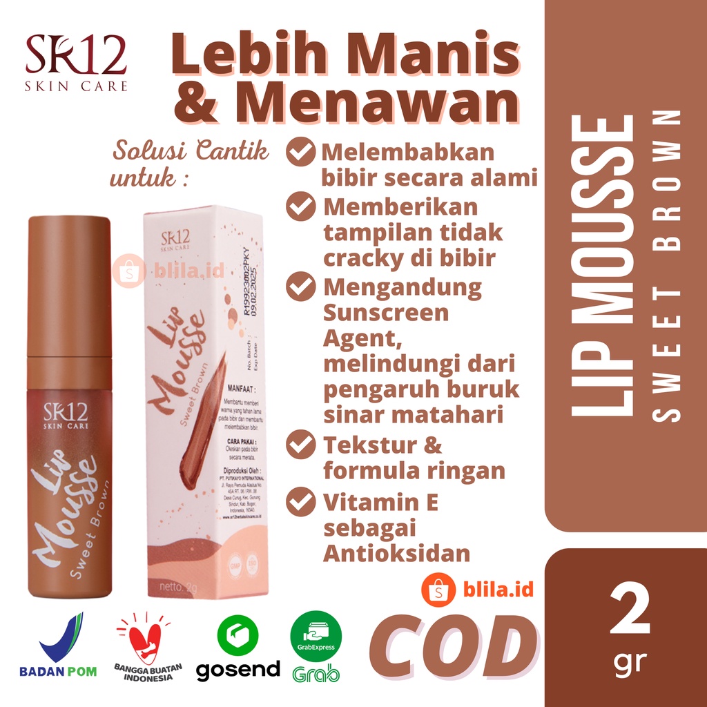 SR12 Lip Mousse Sweet Brown 2gr Melembabkan Bibir Warna Cokelat Tahan Lama