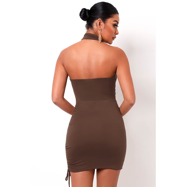 Beach Clubwear Import - Halter Neck Dress in Coffee &amp; Black color - Lingerie by Sexy Kisser