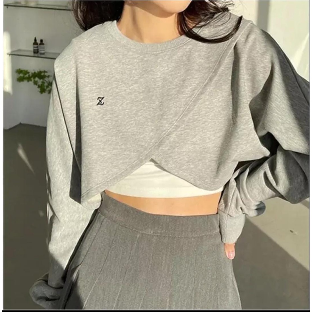 Z SLING CROP WANITA ALA KOREA FLEECE TEBAL HALUS TERBARU'