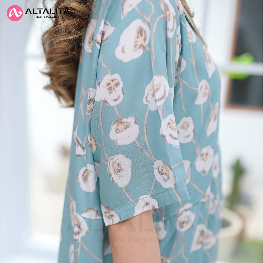 Altalita - Daster Kerah Renda Rayon Premium Motif Wanita Remaja Kekinian Busui Lengan Pendek Panjang Semata Kaki Jumbo LD 120