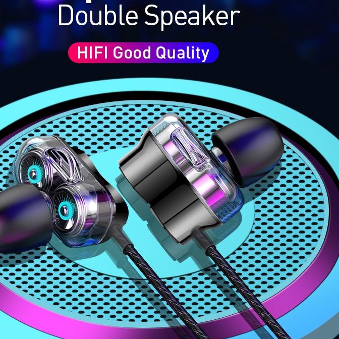 ♥ BASIKE Earphone headset In-Ear Stereo 4D Super earphone Bass dengan Mic + Kabel Jack 3.5mm Android