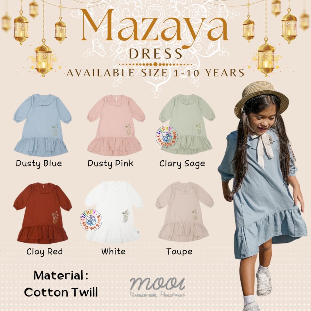 Mooi Mazaya Dress 1-10 Tahun Dress Raya / Tunik Lebaran Anak Perempuan Seri Raya Keluarga Pakaian Muslim CBKS