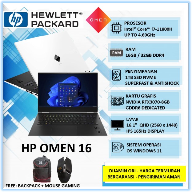 Laptop Gaming HP Omen 16 Intel i7 Gen 11 Ram 32GB 1TB SSD RTX3070-8GB 16" QHD 165Hz Windows 11 Home