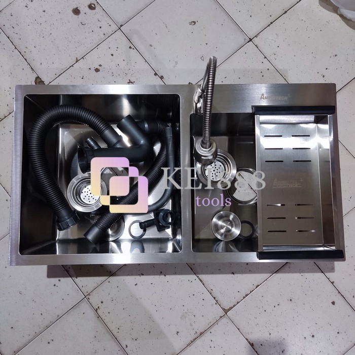 Bak Cuci Piring BCP / Kitchen Sink 2 lubang AMERITECH 82 x 45 x 22 cm - SILVER / BLACK