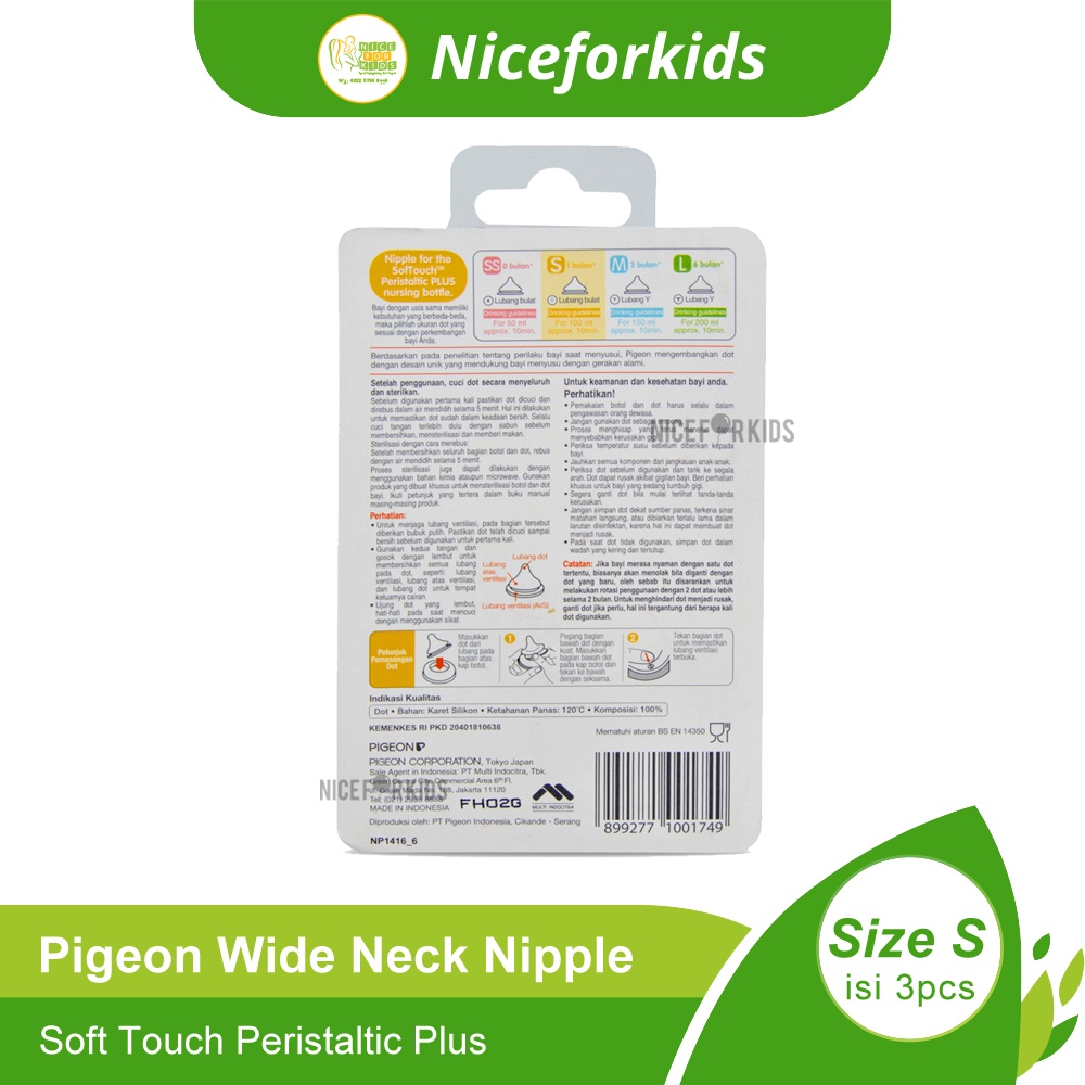 Pigeon Wide Neck Nipple Soft Touch Peristaltic Plus isi 3pcs / Dot Botol Susu Wide Neck