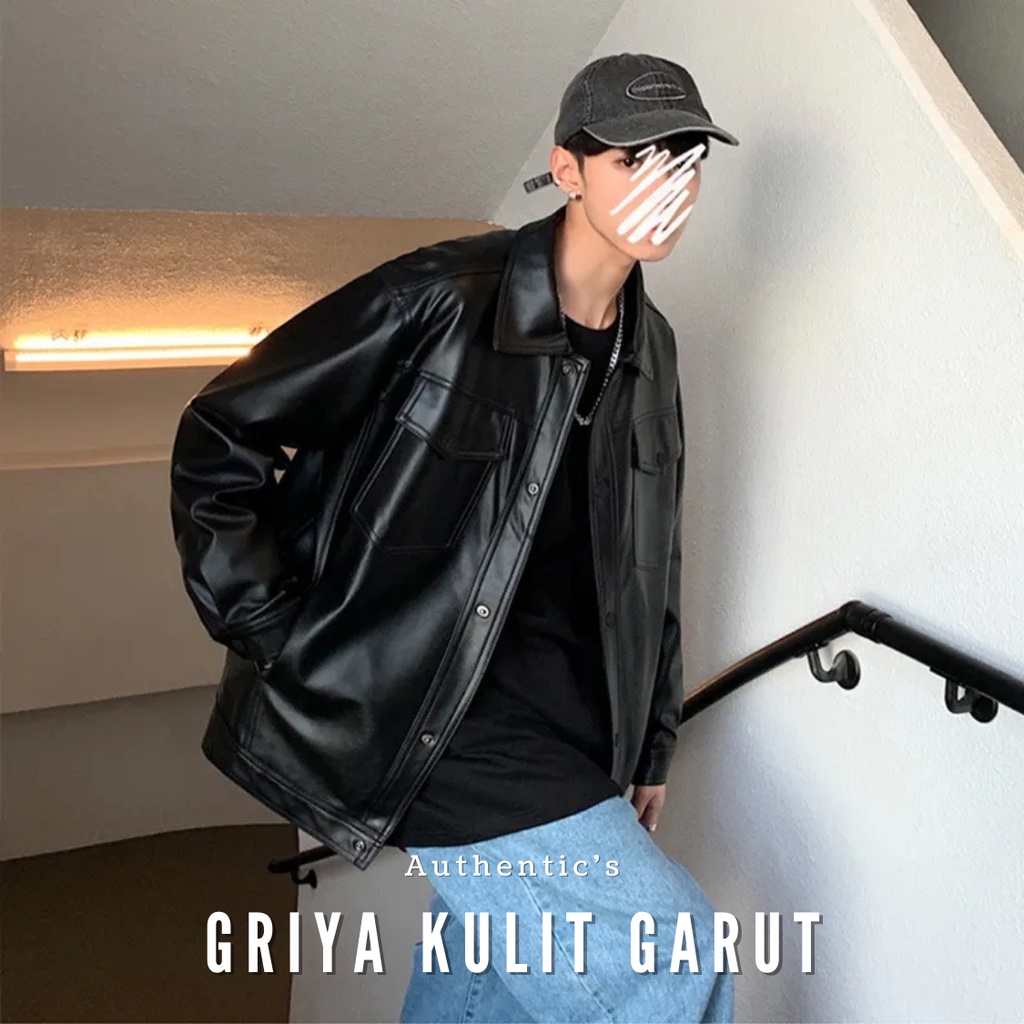 JEKET KULIT SEMI PRIA WANITA CROP ASLI PRIA ORI HITAM CEWE / JAKET KULIT PRIA ORIGINAL 100% JUMBO AS