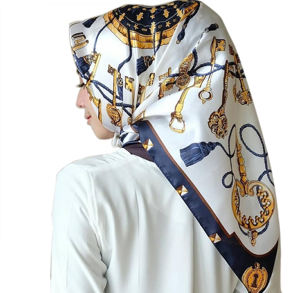 Hijab  kerudung HeadBand shawl Musim Panas Syal Sutra Wanita Bagian Tipis 90*90 Satin Ledakan Gaya Selendang Bernapas Fashion Jilbab Klasik Retro Syal