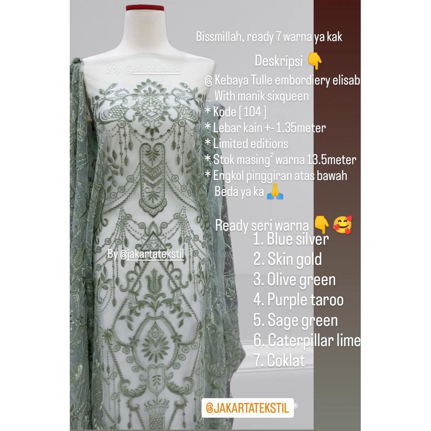 [ 104 ] Bakal kain Kebaya Brokat Tile tule Bordir Elisab With Manik Sixqueen