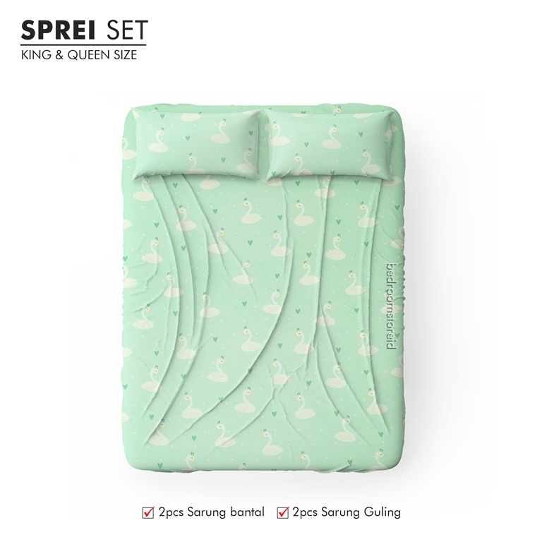 Sprei Aesthetic Motif Swan Tosca | Ala Korea Sudah Termasuk Sarung Bantal Guling