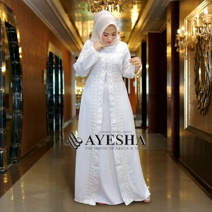 Gamis [ AYESHA ] Gamis Putih Wanita Gamis Abaya Turkey Putih Terbaru VB-012 - Putih, M(E7A1) Abaya H