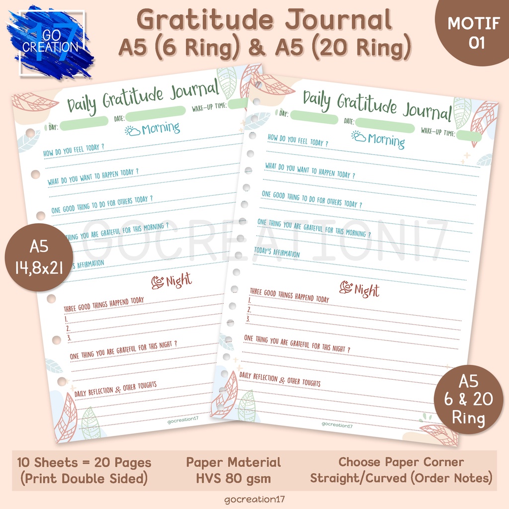 

Kertas Planner Isi Binder Gratitude Journal Syukur Motif Premium A5