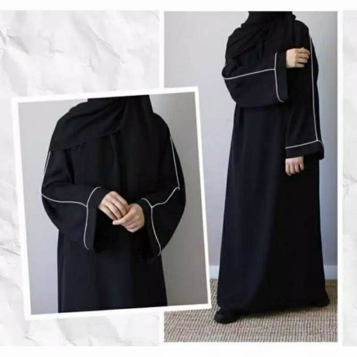 BAJU MUSLIM WANITA ABAYA JETBLACK GAMIS ARAB HITAM TURKEY LIST TANGAN