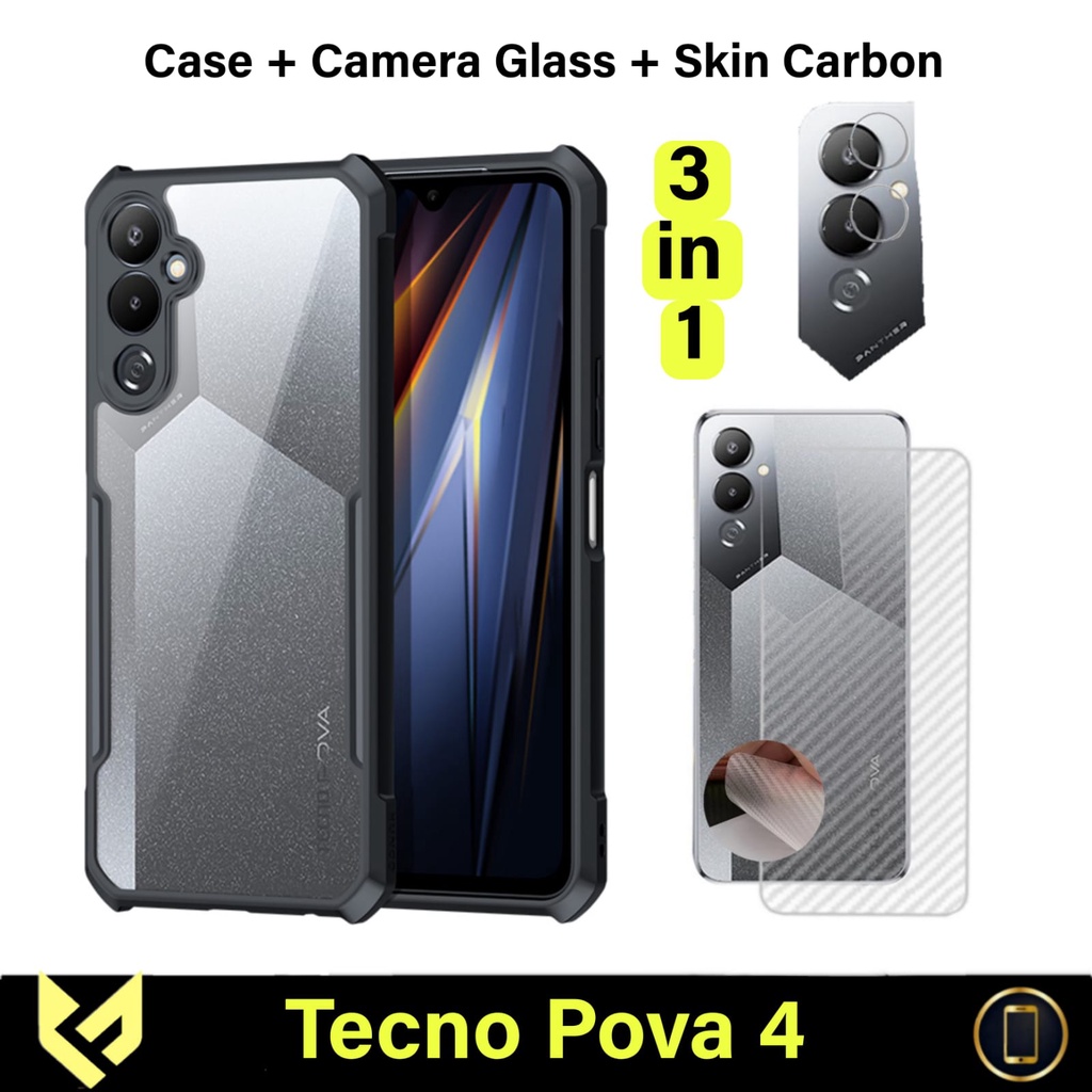 PROMO Paket 3IN1 Case For TECNO POVA 4 / POVA 4 PRO Case Fusion Shockpoof Free Tempered Glass Camera &amp; Garskin - Fids Stor