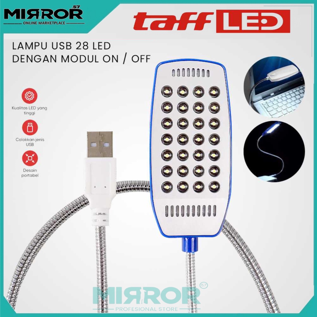 Lampu Baca Mini 28 LED USB Cool White 1.5W Saklar On/Off