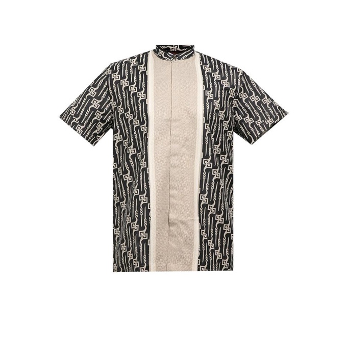 BAYAR DITEMPAT MANZONE Kemeja Batik Koko Pria Lengan Pendek Modern Fit Lasmana-Black /BAJU KOKO PRIA