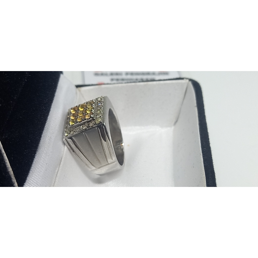 Cincin pria mata 9 yellow safir atau yakut keliling berlian