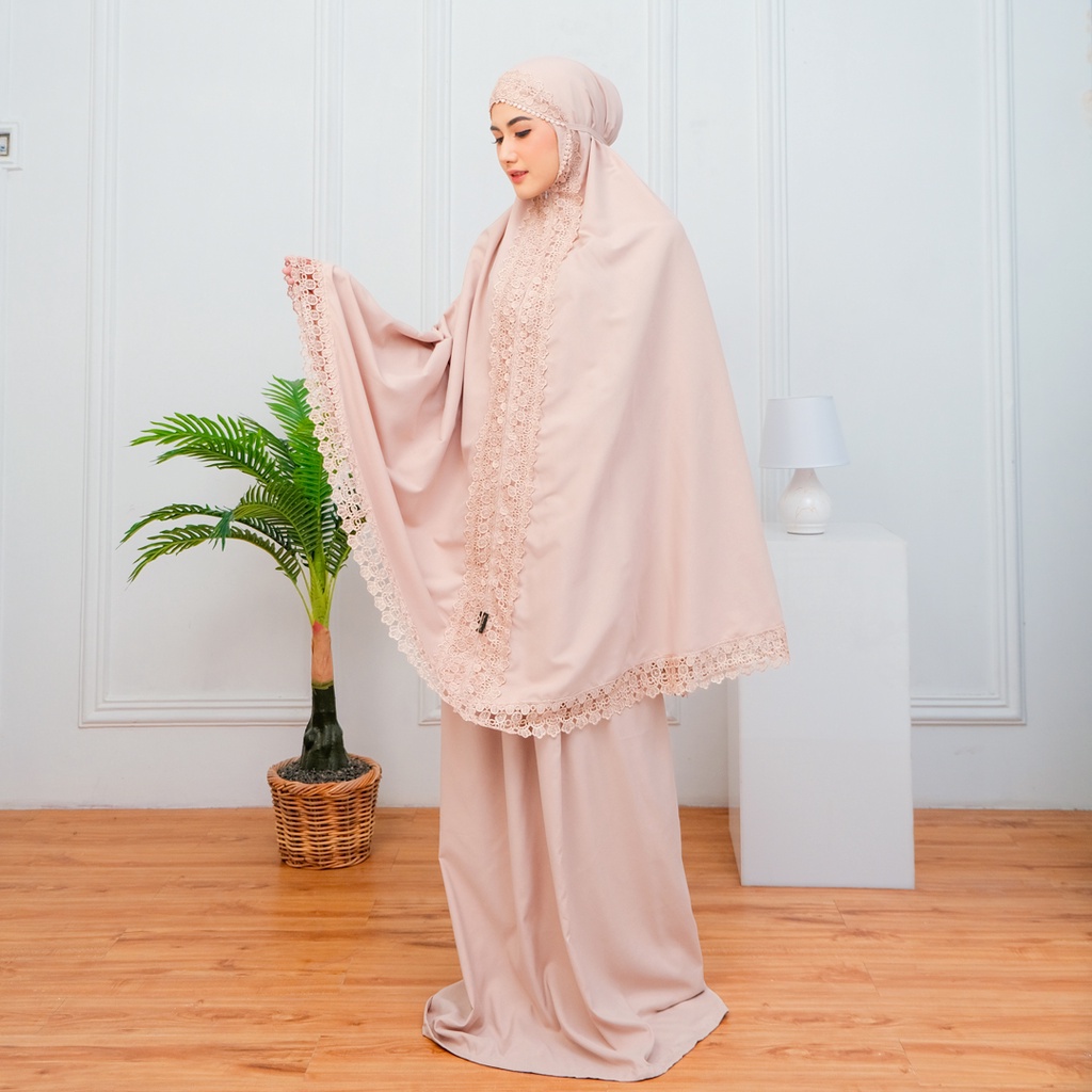 Mukena Dewasa 2 in 1 Traveling Jumbo Katun Premium Mewah Renda Zipper Series Zakia