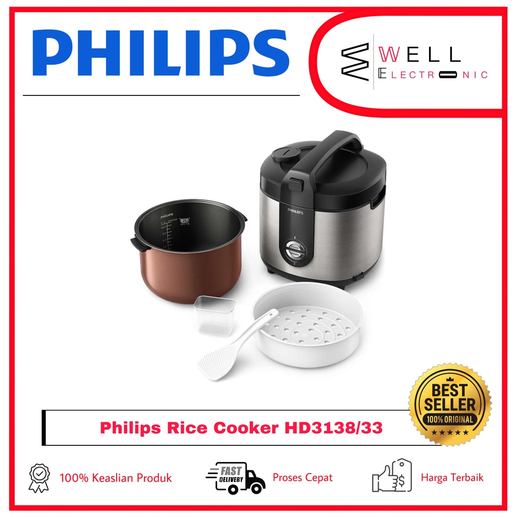 RICE COOKER PHILIPS HD3138/33 SILVER Premium Plus Rice Cooker - HD 3138 Garansi Resmi