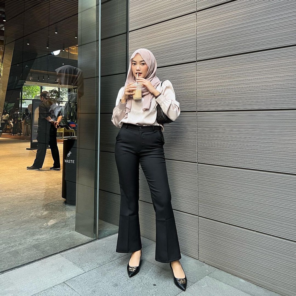 NHM Celana Bahan Cutbray Wanita Basic Jumbo BigSize Kantor Formal Kuliah