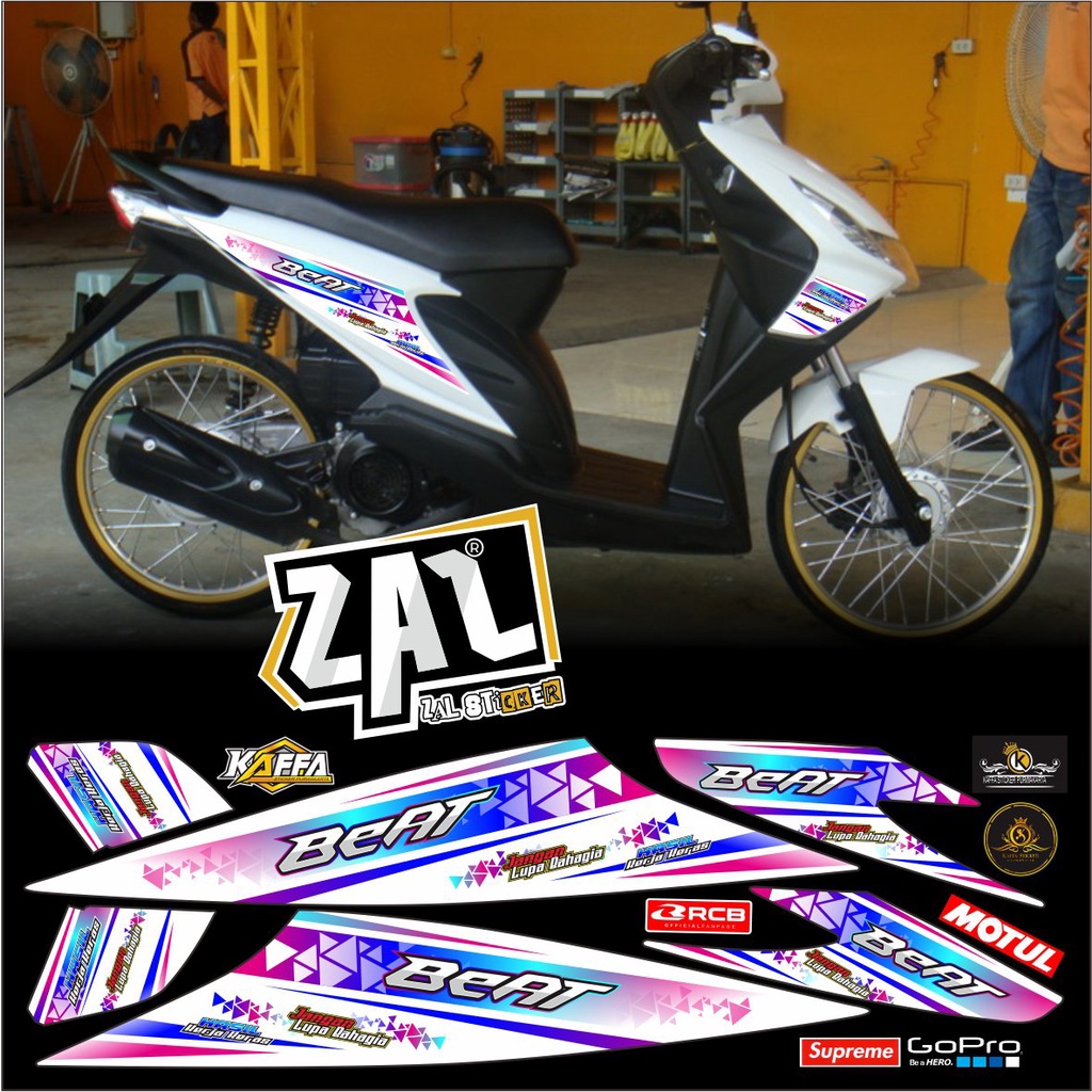 Striping Beat Karbu Stiker list body motor Beat Lama Motif Stiker putih