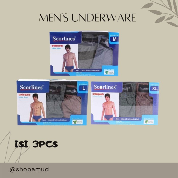 Best Seller Scorlines Celana Dalam Pria Classic M,L,Xl 3'S