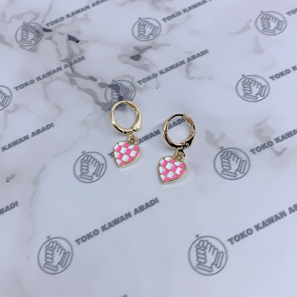 Anting Anak Motif Love Kotak Catur *22
