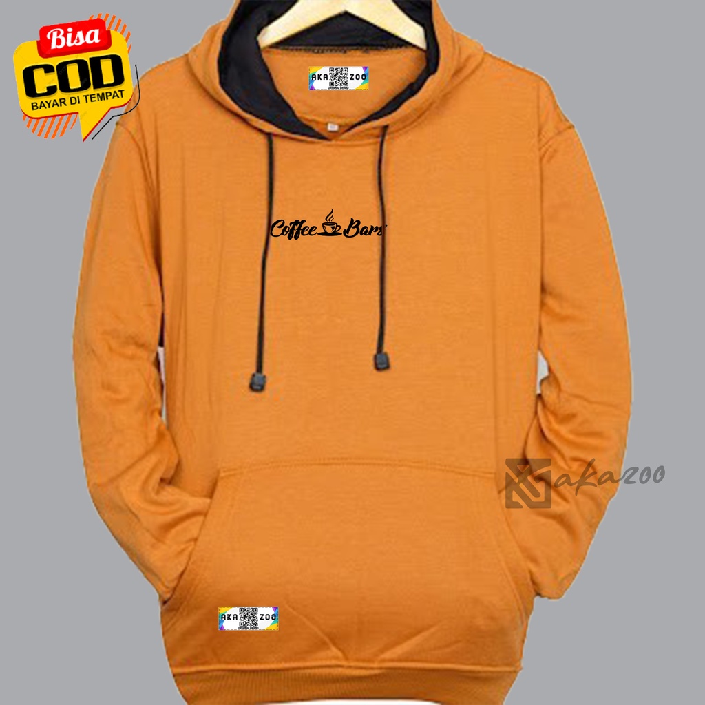 hoodie distro pria original AKAZOO bahan flece Sablon Coffe Barrs Kubus sweater oversize pria xxl ziper hoodie hijau botol akazoo.id