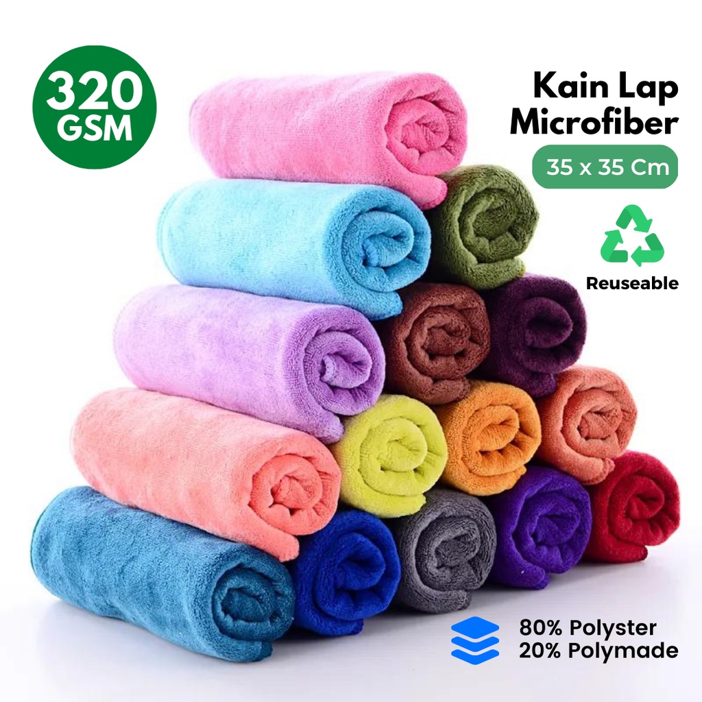 Kain Microfiber Lap Multifungsi 2 Sisi Halus 30x30 Cm 300 Gsm