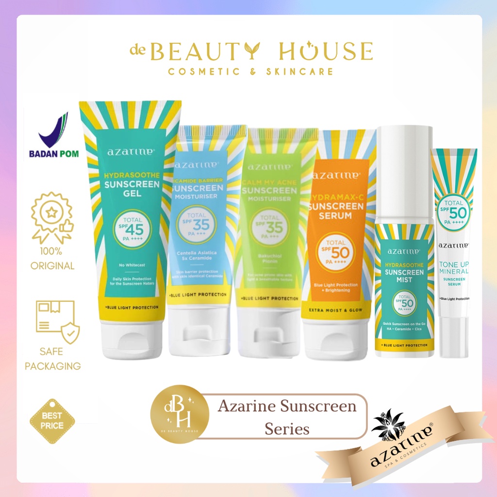 	 AZARINE Sunscreen Series | Hydrasoothe Gel | Hydramax-C Serum | Cicamide Barrier | Calm My Acne | Hydrasoothe Mist | Tone Up Mineral | Aqua Sunshield	