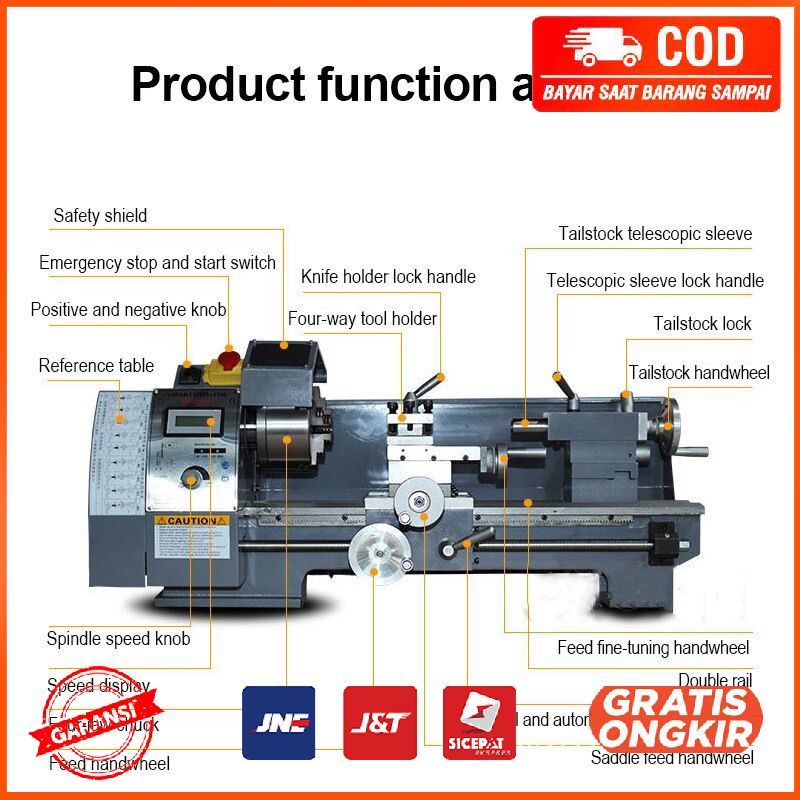 Mesin Bubut Kayu Mini Lathe Beads Woodworking 900W - WM210V