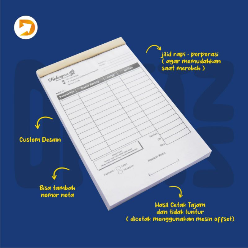 

CETAK NOTA 1 PLY DESAIN CUSTOM , NOTA OLSHOP, NOTA LAUNDRY, BON TOKO, KWITANSI, Dll