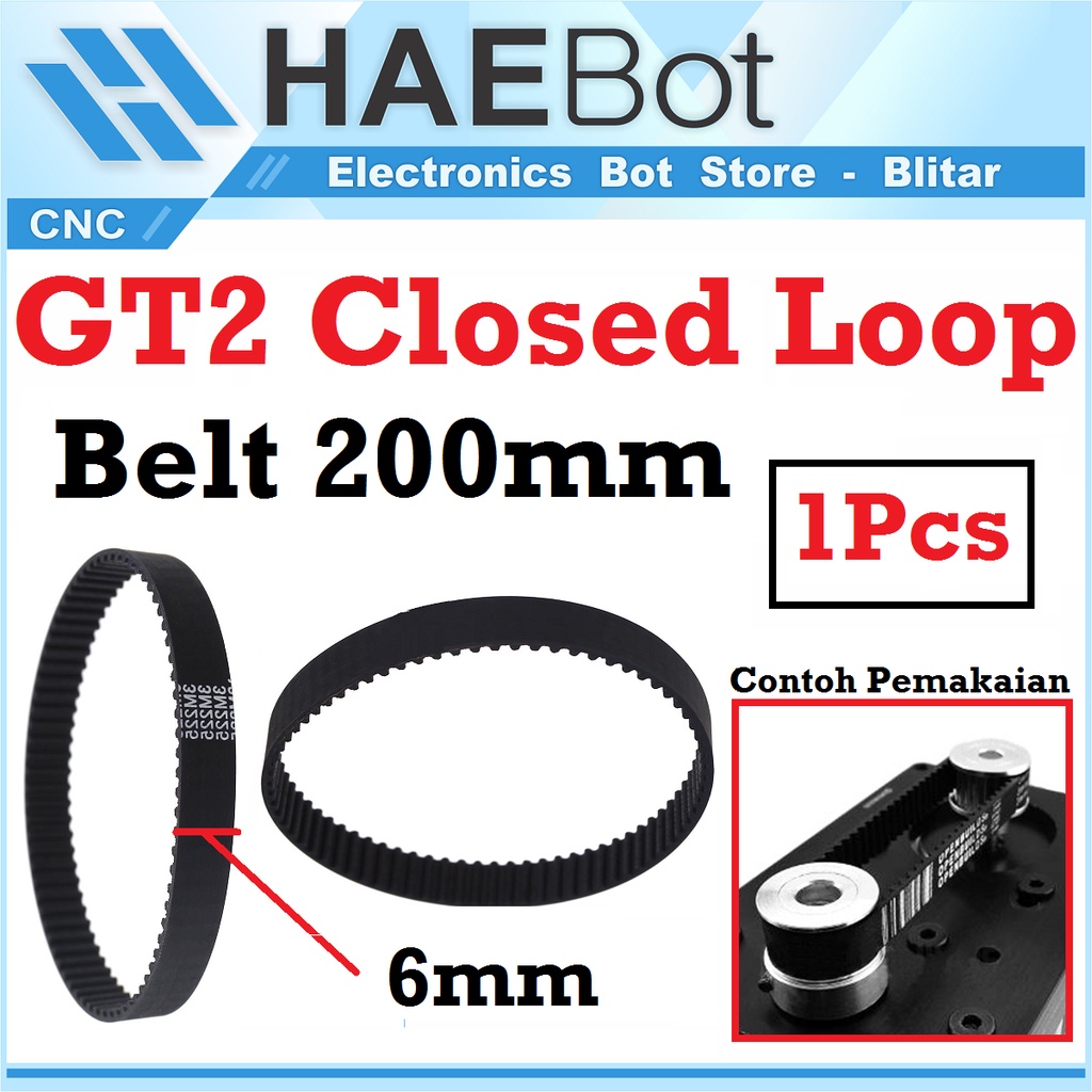 [HAEBOT] GT2 Timing Belt W6 6mm 200mm Closed Loop Rubber CNC Sabuk Sambung 3D Printer Pitch 2mm Mekanik Pulley Axis
