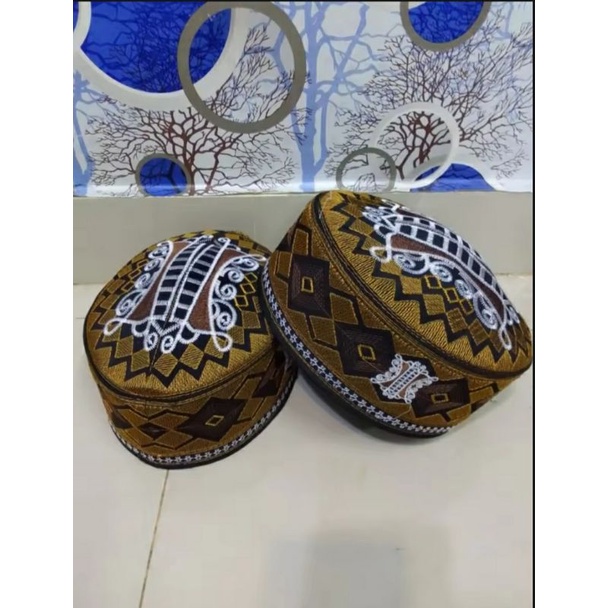 Peci kopiah terompah motif pintu aceh/peci malaysia/peci pakistan motif pintu aceh bordir logo